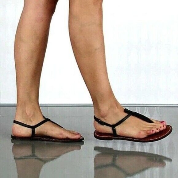 Sam Edelman Gigi Leather T-Strap Flat Sandal Thong Ankle Strap Black 11.5 - Picture 6 of 10